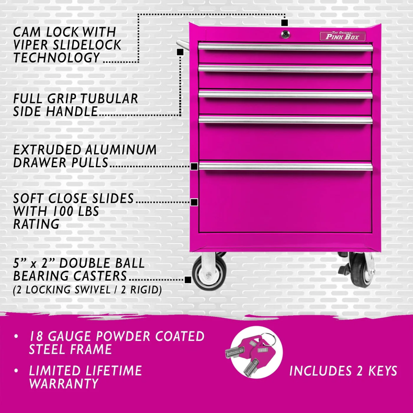 26-Inch 5-Drawer Rolling Cabinet - Image 6