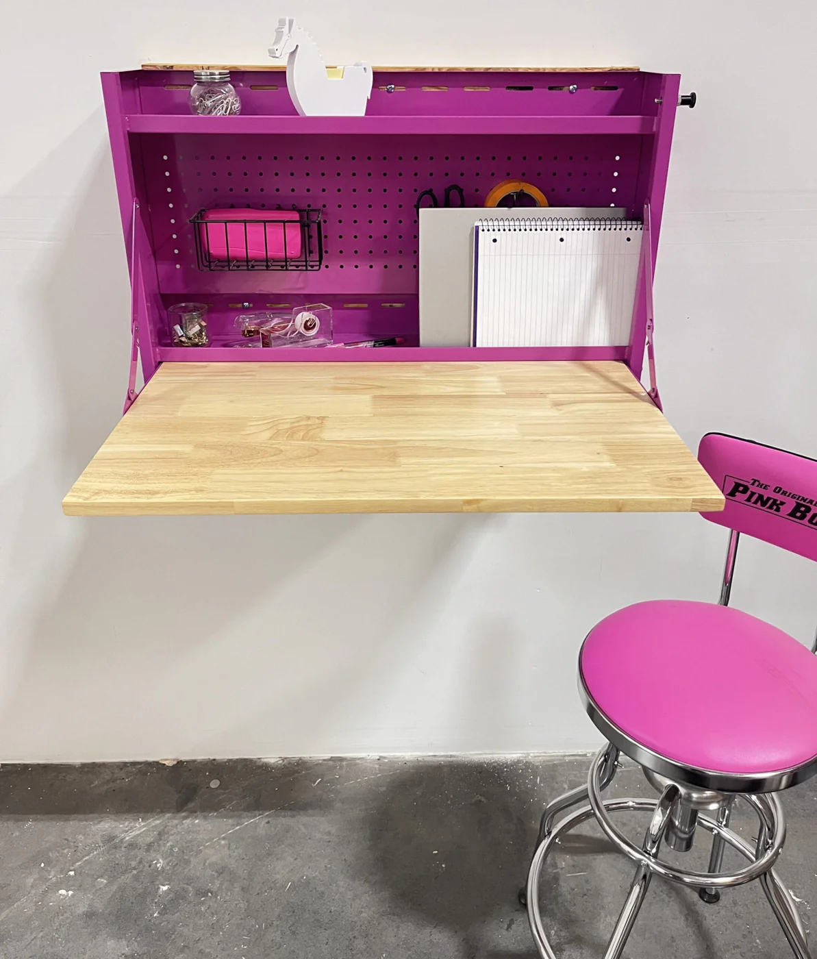 32-Inch Folding Wall-Mounted Worktable with Butcher Block Top - Image 6