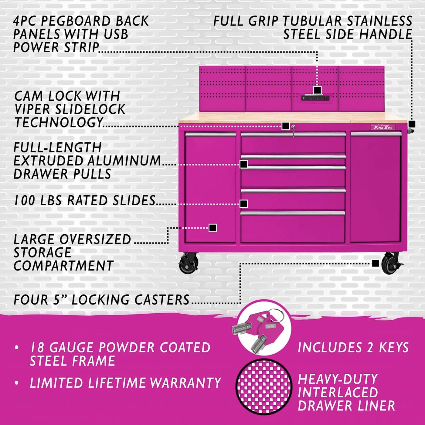 60-Inch 7-Drawer Rolling Workstation with Power Strip - Image 13