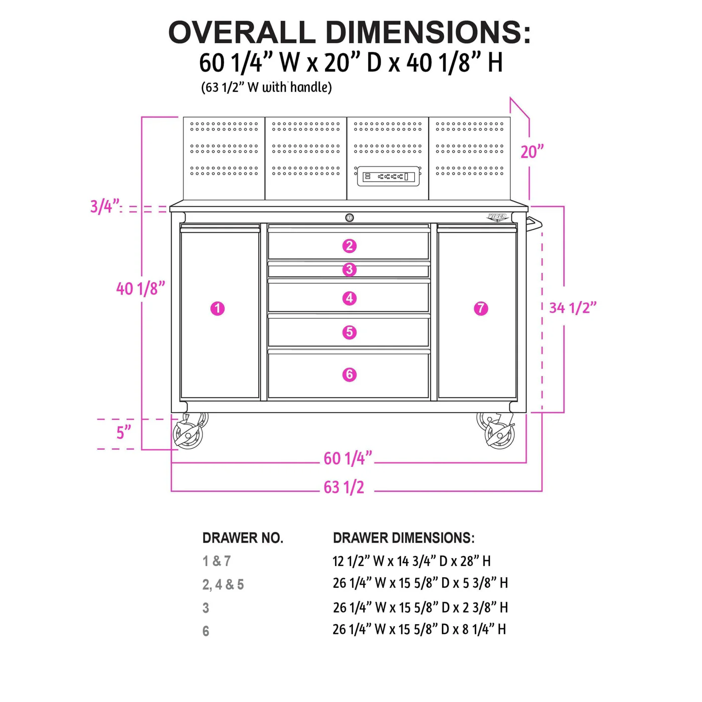 60-Inch 7-Drawer Rolling Workstation with Power Strip - Image 14